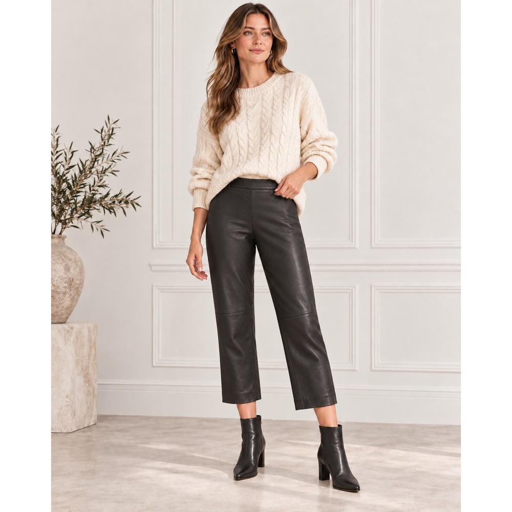 Ralph Lauren Black Lamb Leather Side Zip Trousers Pants Size 8
